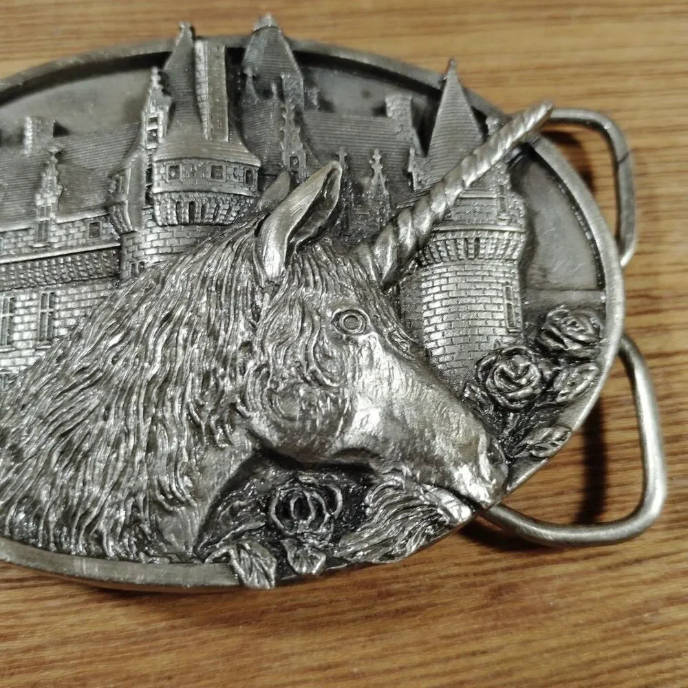 Vintage Unicorn Bergamot Brass Works Belt Buckle 1983 USA V43 Castle Fantasy